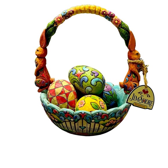 Jim Shore Hunting Eggs Finding Joy Easter Basket Décor - Picture 1 of 6